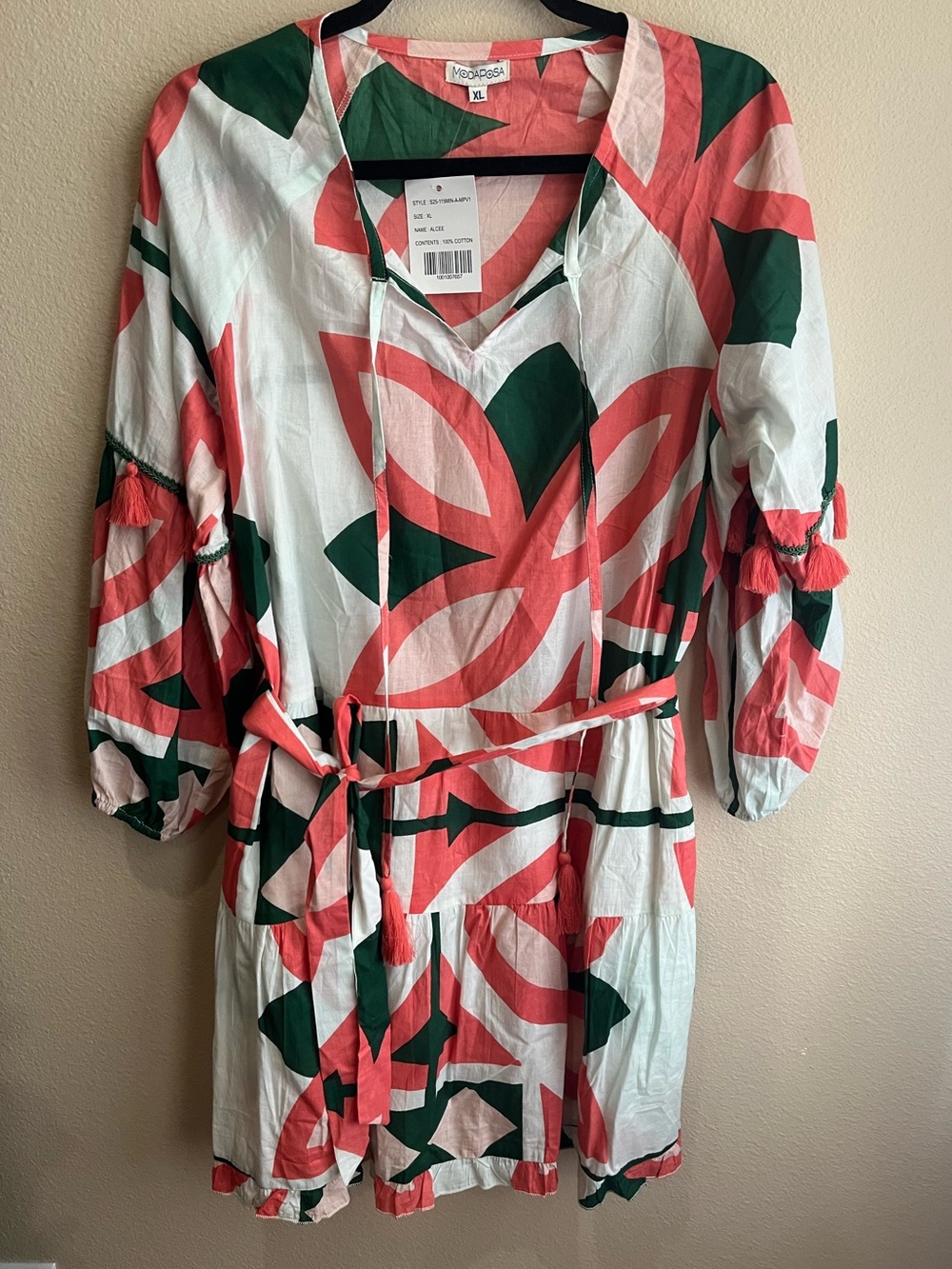 Mods Posa  Coral & Green Printed Tunic Dress - Picture 2 of 7